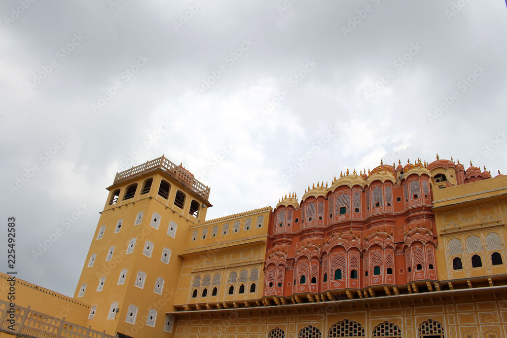 The detailed ornaments inside Hawa Mahal in Jaipur.