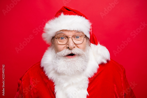 Reaction win winner victory concept. Stylish Santa in headwear s