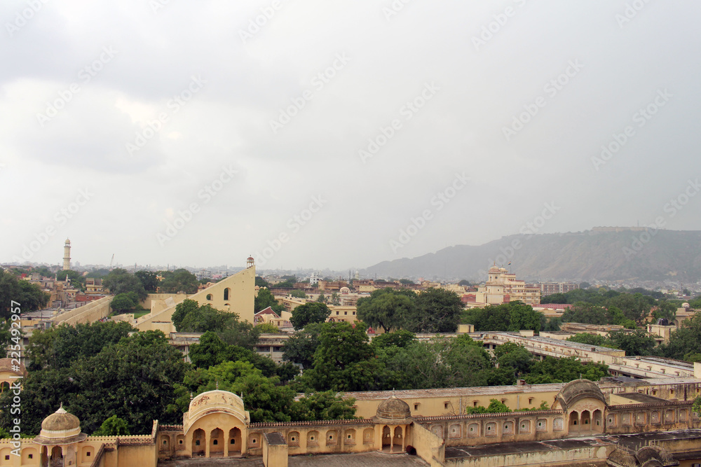 The view of Jantar Mantar, the ancient observatory, as seen from Hawa Mahal in Jaipur