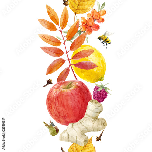 Watercolor autumn floral vector pattern