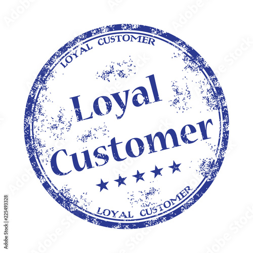 Blue grunge rubber stamp with the text loyal customer written inside the stamp