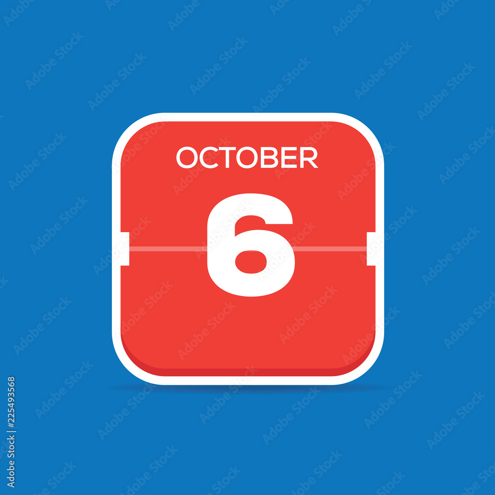 October 6 Calendar Flat Icon October 6 Calendar Flat Icon