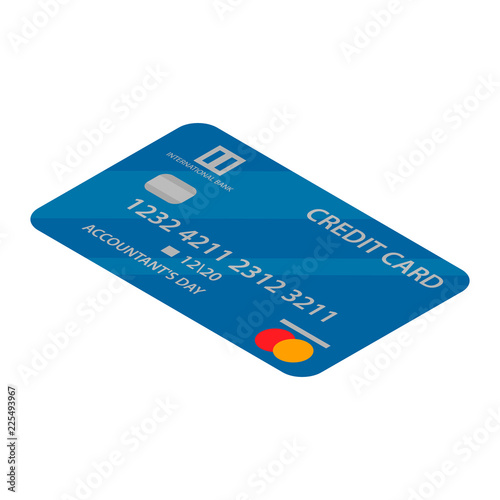 Blue credit card icon. Isometric of blue credit card vector icon for web design isolated on white background