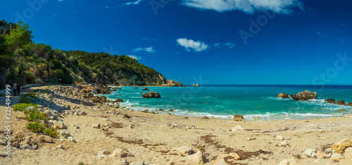 Fototapeta Naklejka Na Ścianę i Meble -  Blue waters of Ionian sea, near Agios Nikitas, Lefkada