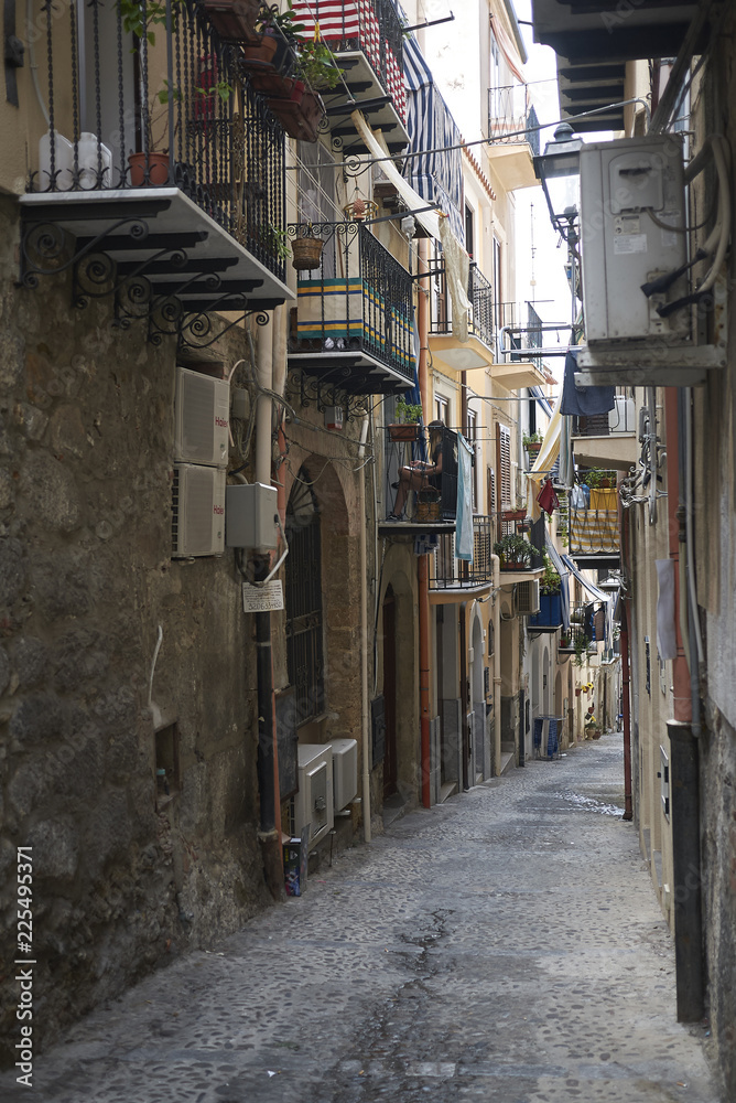 Cefalu, Italy - September 09, 2018 : View of the streets of Cefalu