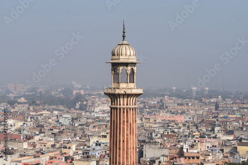 Foto Old Delhi view and minaret of Jama Masjid,