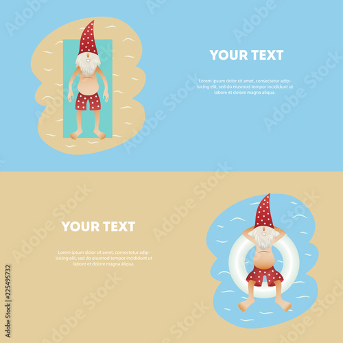 Set of conceptual summer horizontal banner ute christmas tanned character