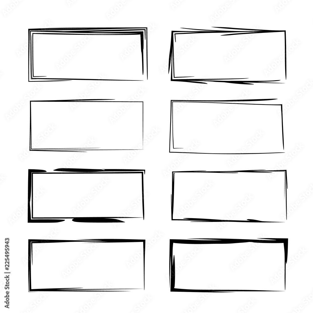 Set of black rectangle empy grunge frames.  Vector illustration. 