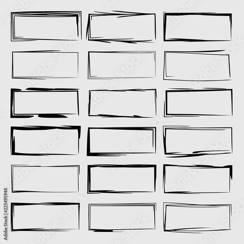 Set of black rectangle empy grunge frames.  Vector illustration. 