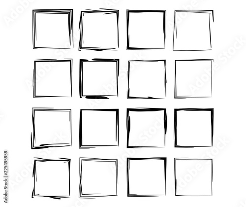 Set of black rectangle empy grunge frames.  Vector illustration. 