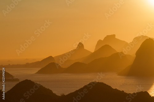 Sunset over the Rio de Janeiro. View from the side of Niteroi