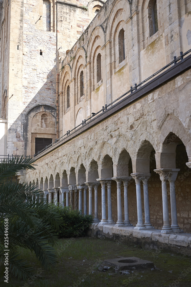 Cefalu, Italy - September 09, 2018: View of Cefalu Cathedral Cloister