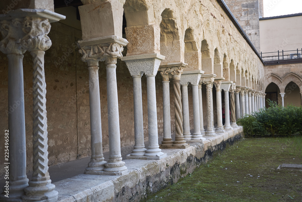 Cefalu, Italy - September 09, 2018: View of Cefalu Cathedral Cloister Cefalu, Italy - September 09, 2018: View of Cefalu Cathedral Cloister