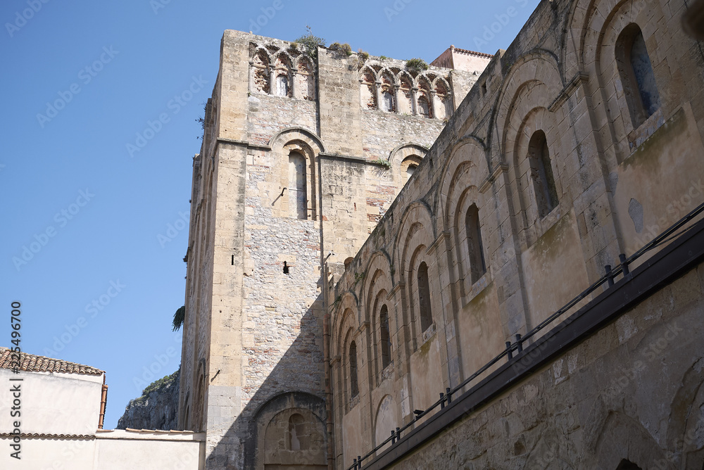 Cefalu, Italy - September 09, 2018: View of Cefalu Cathedral from the Cloister