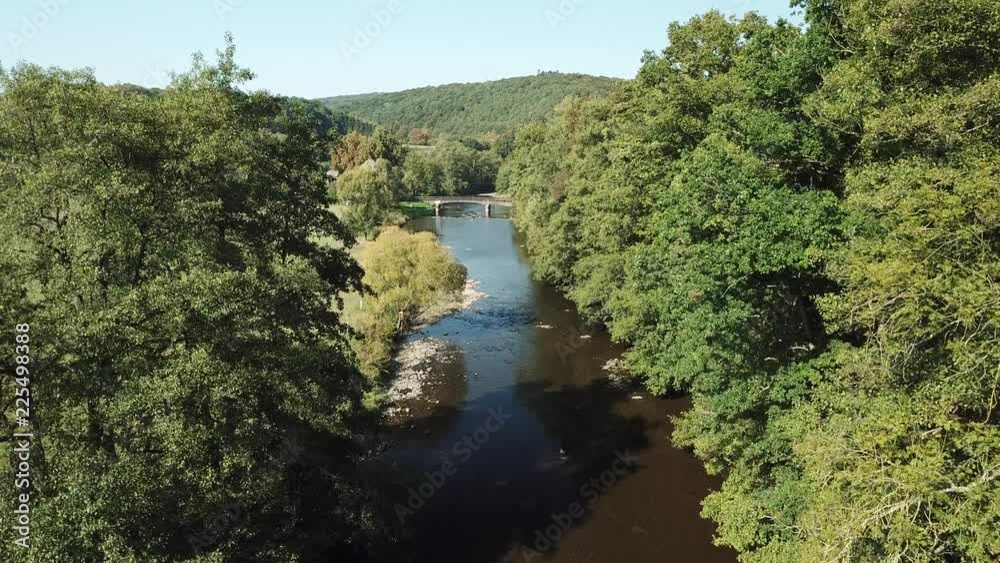 Aerial of a peaceful spot near the river ourthe in the Belgian Ardennes Aerial of a peaceful spot near the river ourthe in the Belgian Ardennes