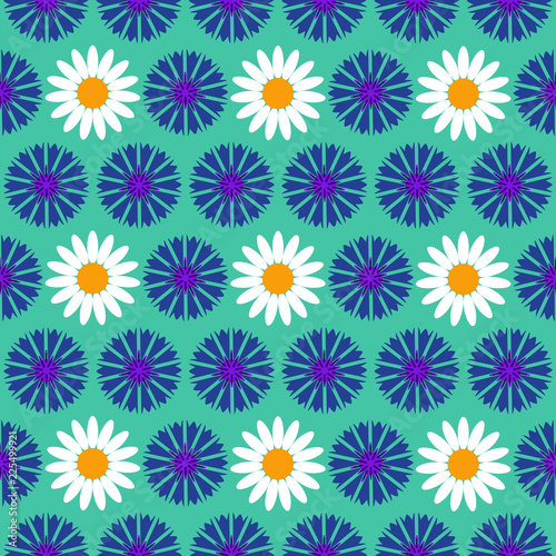 Seamless pattern background with blue flowers, colorful illustration