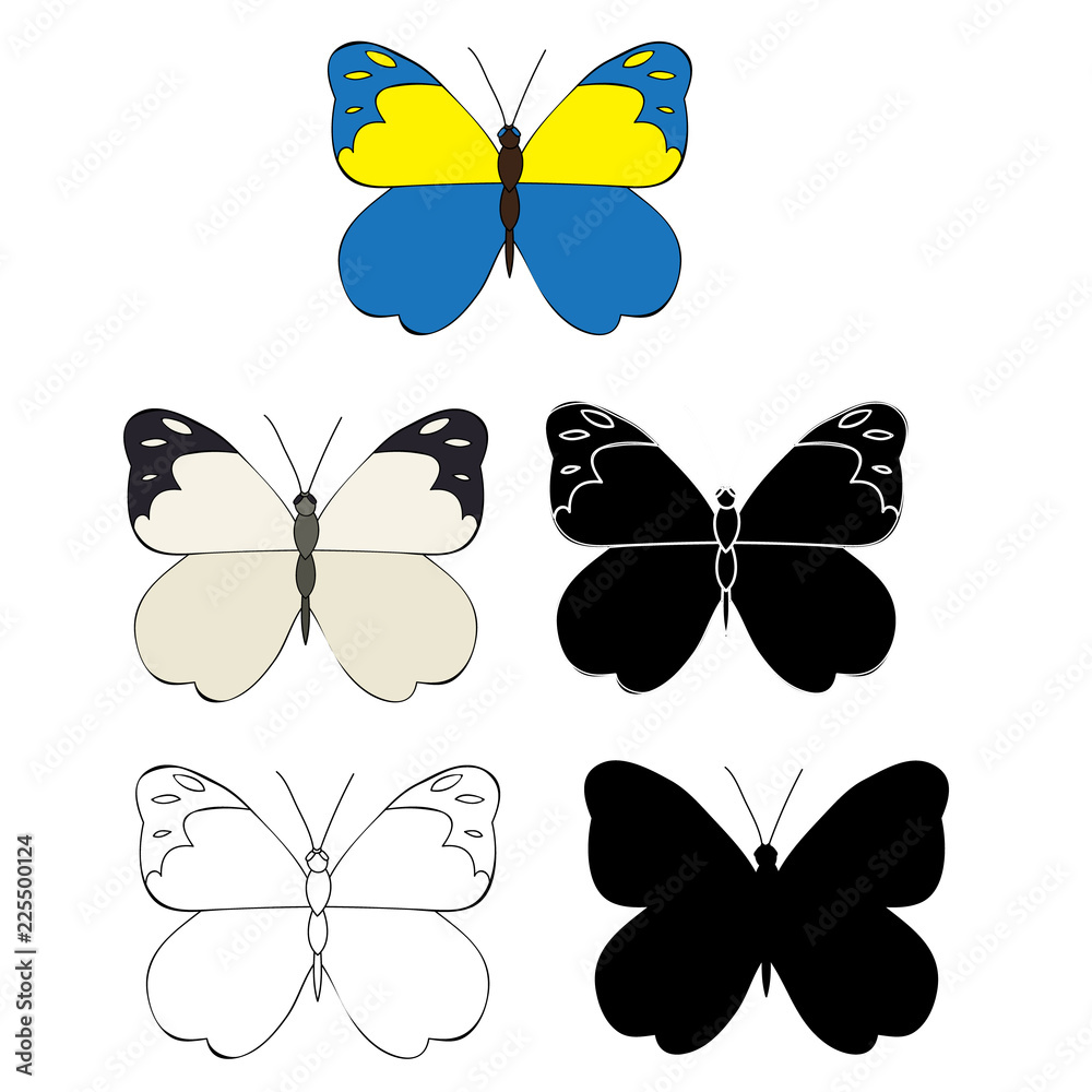 isolated, multicolored butterflies, set isolated, multicolored butterflies, set
