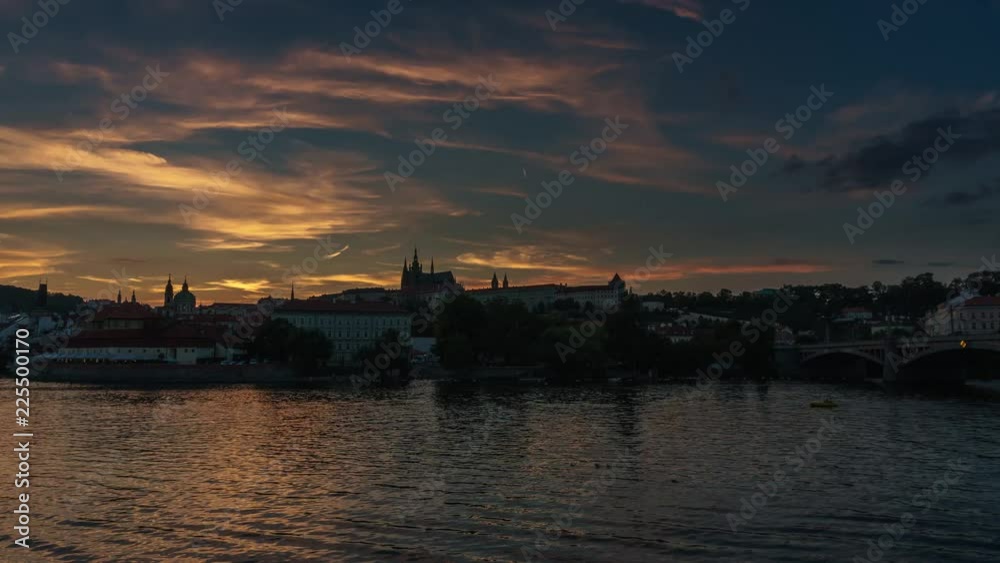 Sunset above Prague Castle and Vltava river Sunset above Prague Castle and Vltava river