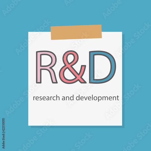 R&D Research and development written in a notebook paper- vector illustration