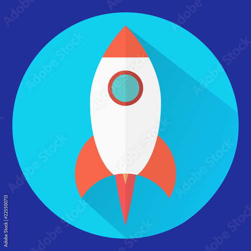 Spaceship icon.Flying-up rocket cartoon.  Flat vector.