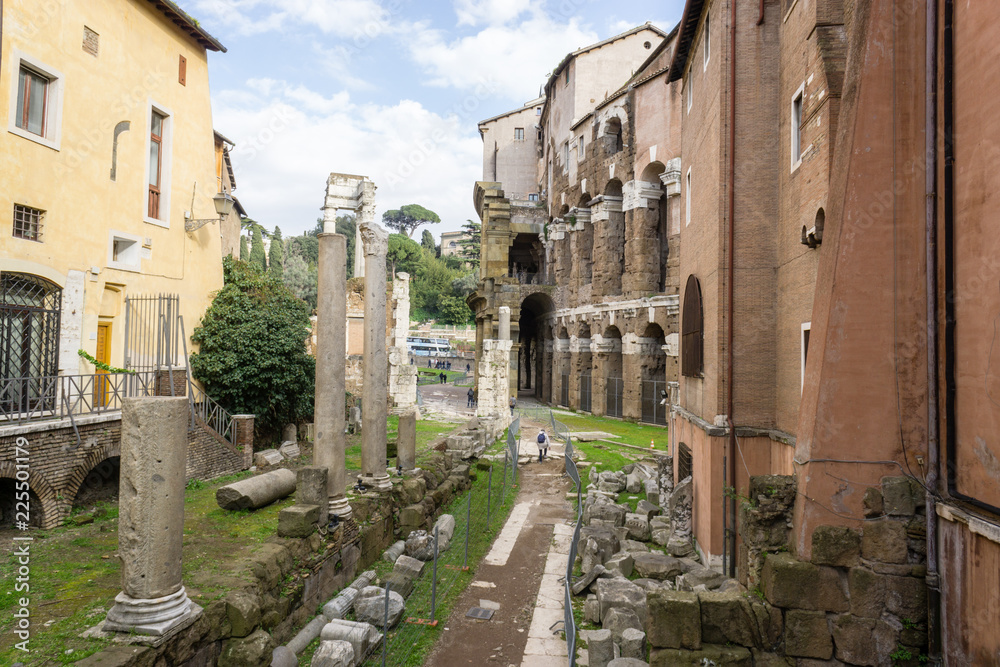 the theatre of Marcellus seen from the Portico of Octavia, Rome, Italy