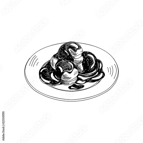 Vector hand drawn profiterole. Dishes of Italian cuisine.