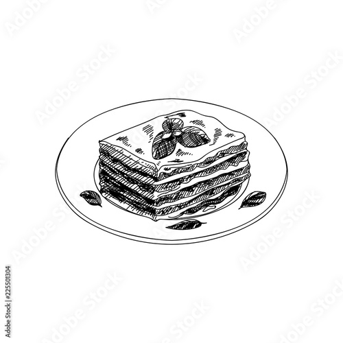 Vector hand drawn lasagna. Dishes of Italian cuisine.