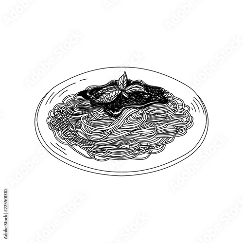 Vector hand drawn spaghetti with tomato sauce