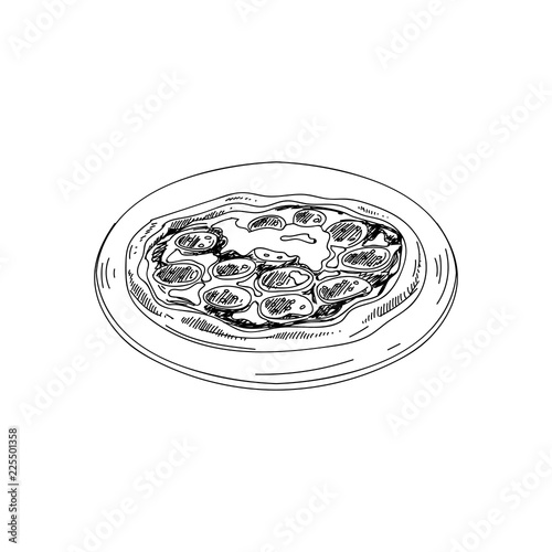 Vector hand drawn pizza. Dishes of Italian cuisine