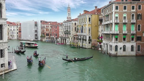 View of traditional Gondola on famous Canal Grande in Venice, Italy, 4K video