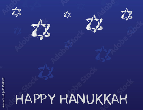 Hanukkah jewish holiday greeting. HAPPY HANUKKAH greeting and Star of david jewish on Blue background