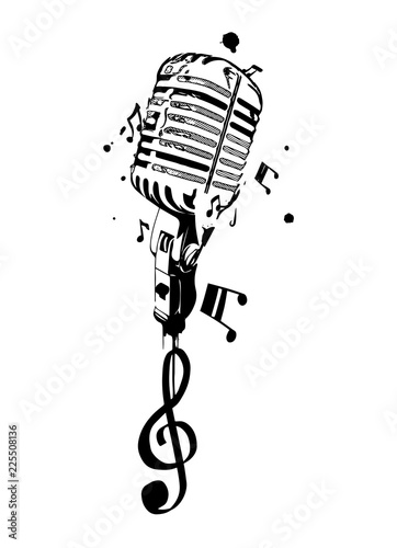 Wall Mural Microphone with notes. Vector illustration