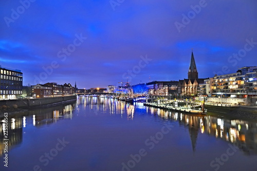 Germany-Bremen and river Weser at night