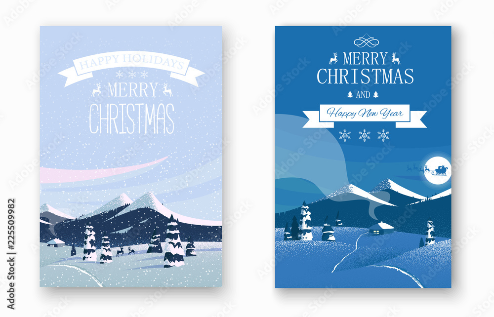 Naklejka premium Happy New Year and Merry Christmas greeting cards.