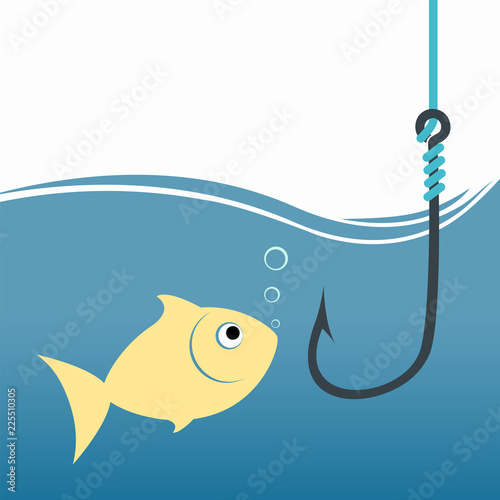 Goldfish with fish hook. Fishing bait. Stock vector