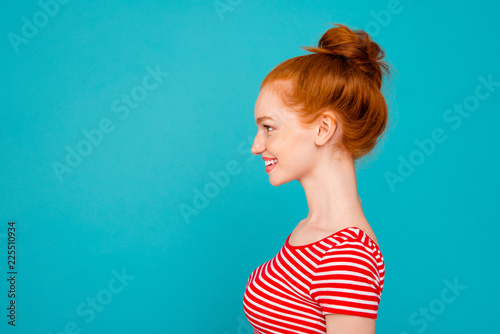 Profile side view portrait of nice stylish adorable attractive m photo