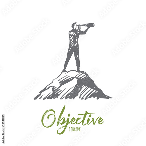 Objective, target, strategy, future, success concept. Hand drawn isolated vector