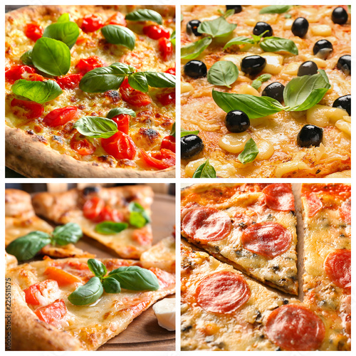 Set of tasty Italian pizzas, closeup