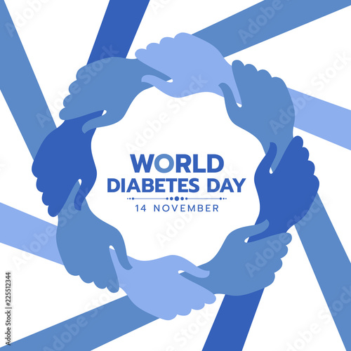 World Diabetes Day Awareness banner with blue hand hold hand around circle frame vector design