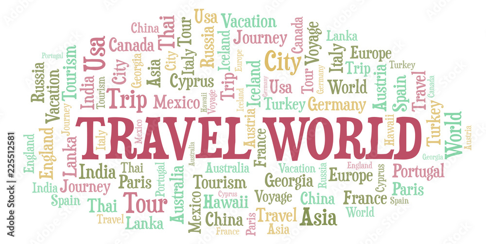 Travel World word cloud. Travel World word cloud.