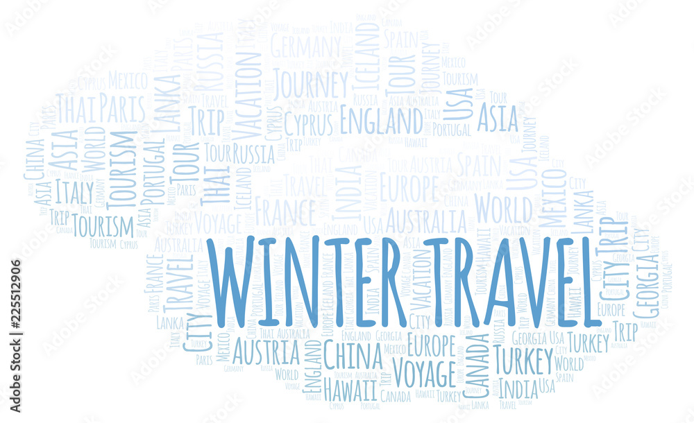 Fototapeta premium Winter Travel word cloud.