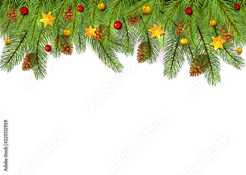 Christmas decorations on white background