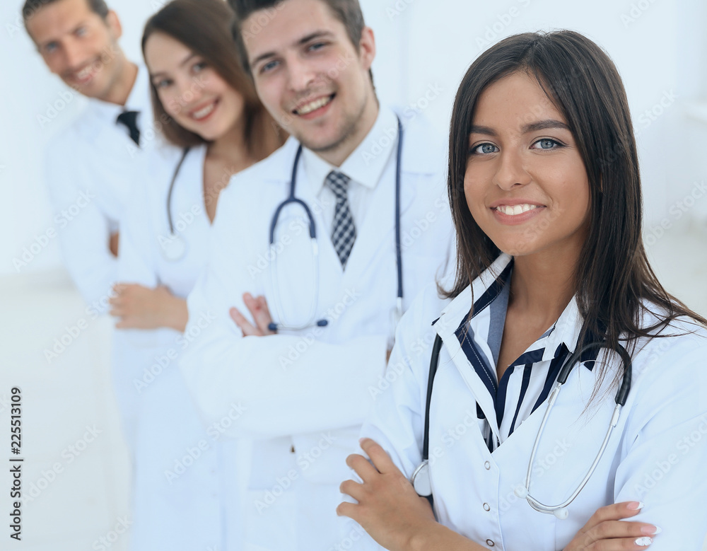 female doctor with group of happy successful colleagues female doctor with group of happy successful colleagues