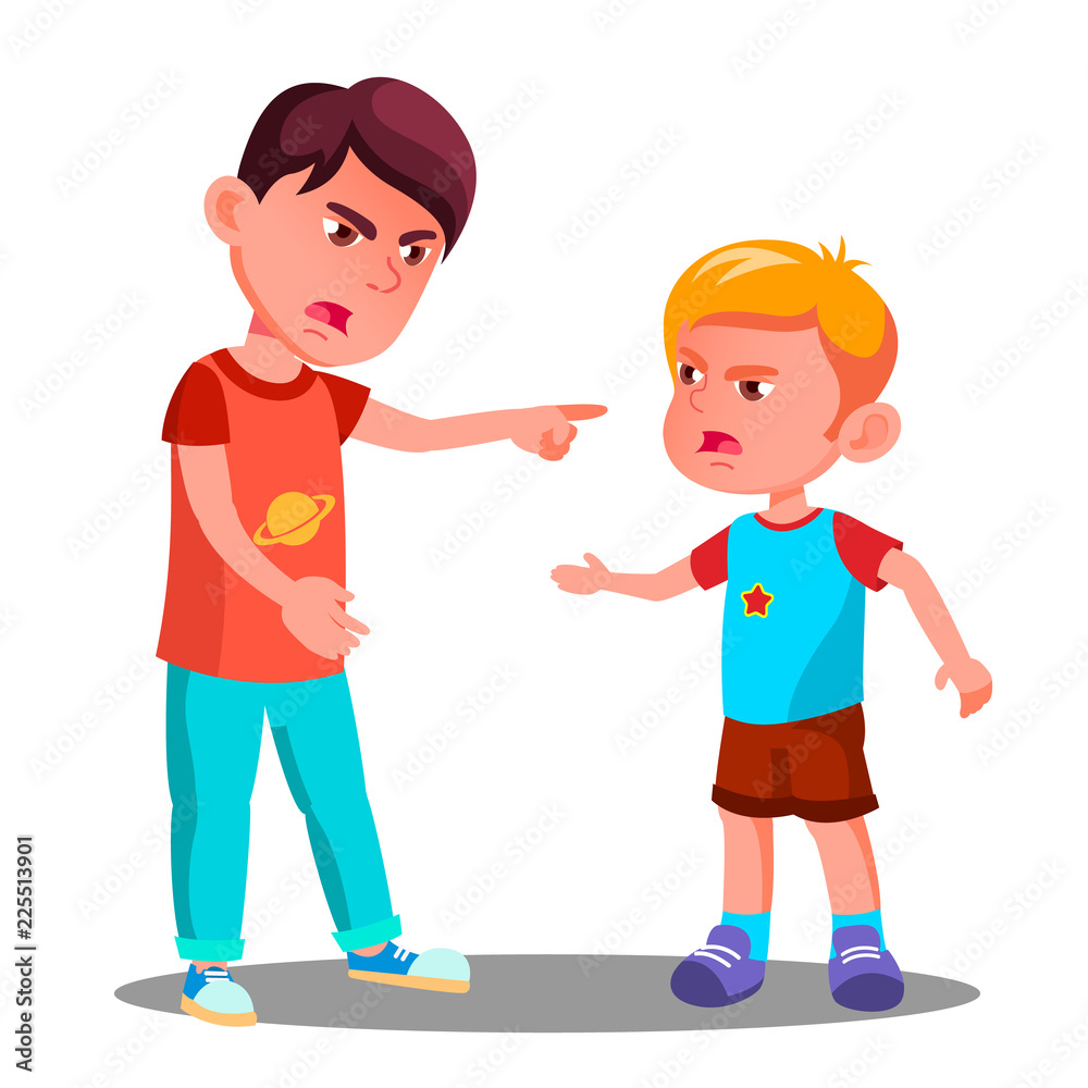 Little Children In Conflict In The Playground Vector. Argue. Isolated Illustration