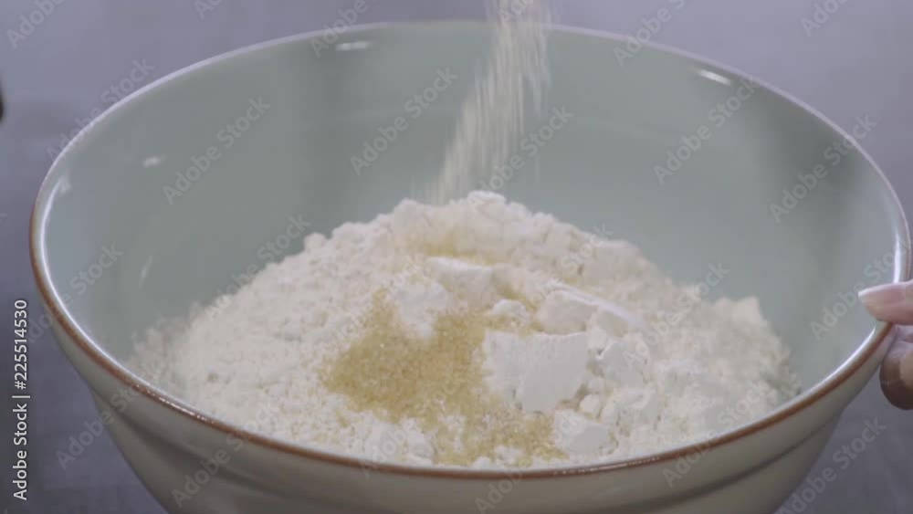 Brown sugar into a bowl with flour