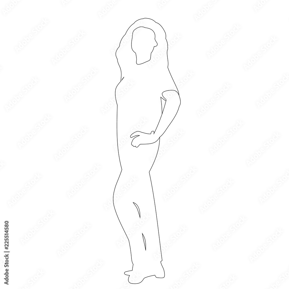 vector, on white background, sketch of a girl posing