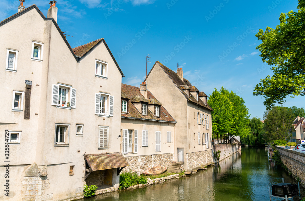 Houses in Chartres above the Eure river. France