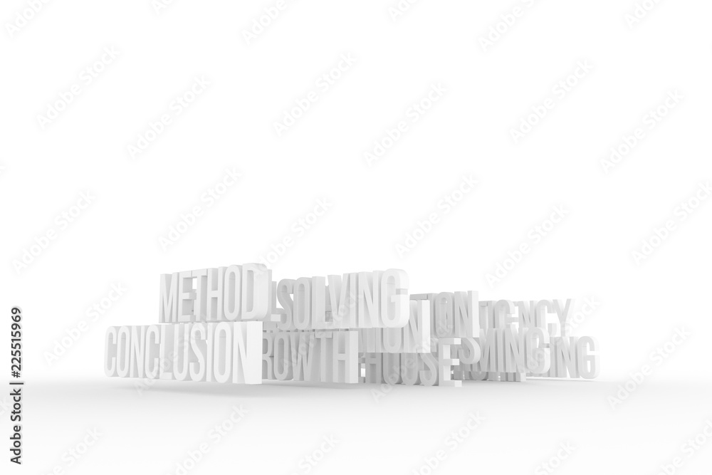 Method & conclusion, business conceptual gray or black & white B&W 3D words. Artwork, colorful, web & typography.