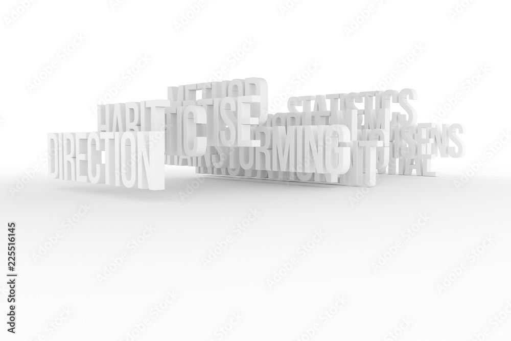 Direction, business conceptual gray or black & white B&W 3D words. Style, title, artwork & communication.