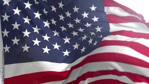 Animation of US flag blowing in the wind in slow motion, loopable American symbol